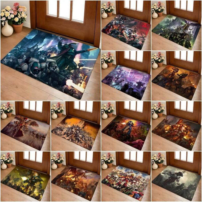 Sci Fi Space Warrior Battle Area Rug Dark Fantasy Game Character Print Non Slip Rectangular Floor Mat Gaming Room Home Decor