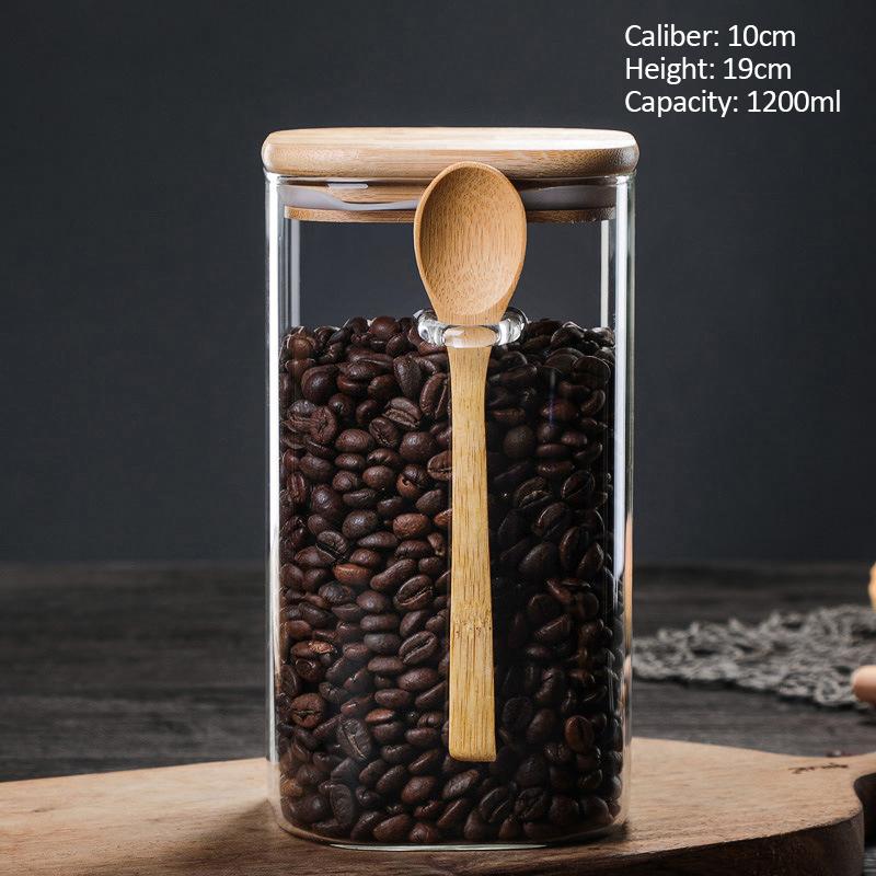 800-1200 мл квадратная герметичная стеклянная банка с деревянной ложкой стеклянная банка для хранения кофейных зерен контейнер для хранения приправ кухонные принадлежности