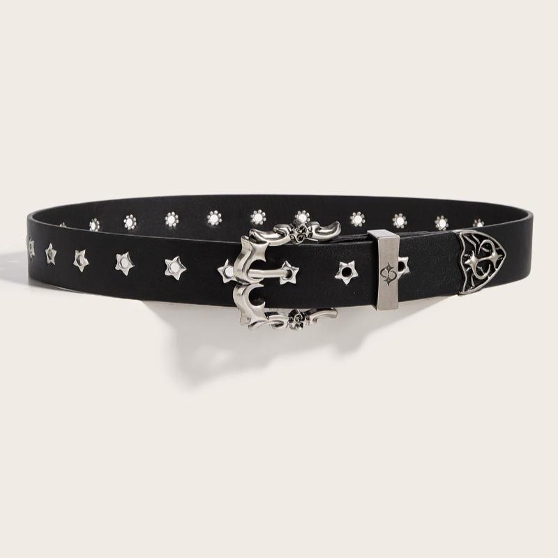 Trendy Leather Belt with Unique Star Studs for Young Adults High-End Versatile Punk-Style Pin-Closure Casual Women’s Belts