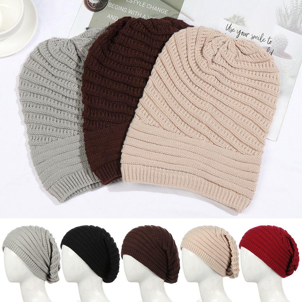 Unisex Striped Crochet Baggy Beanie Hat Ski Cap Knitted Hat