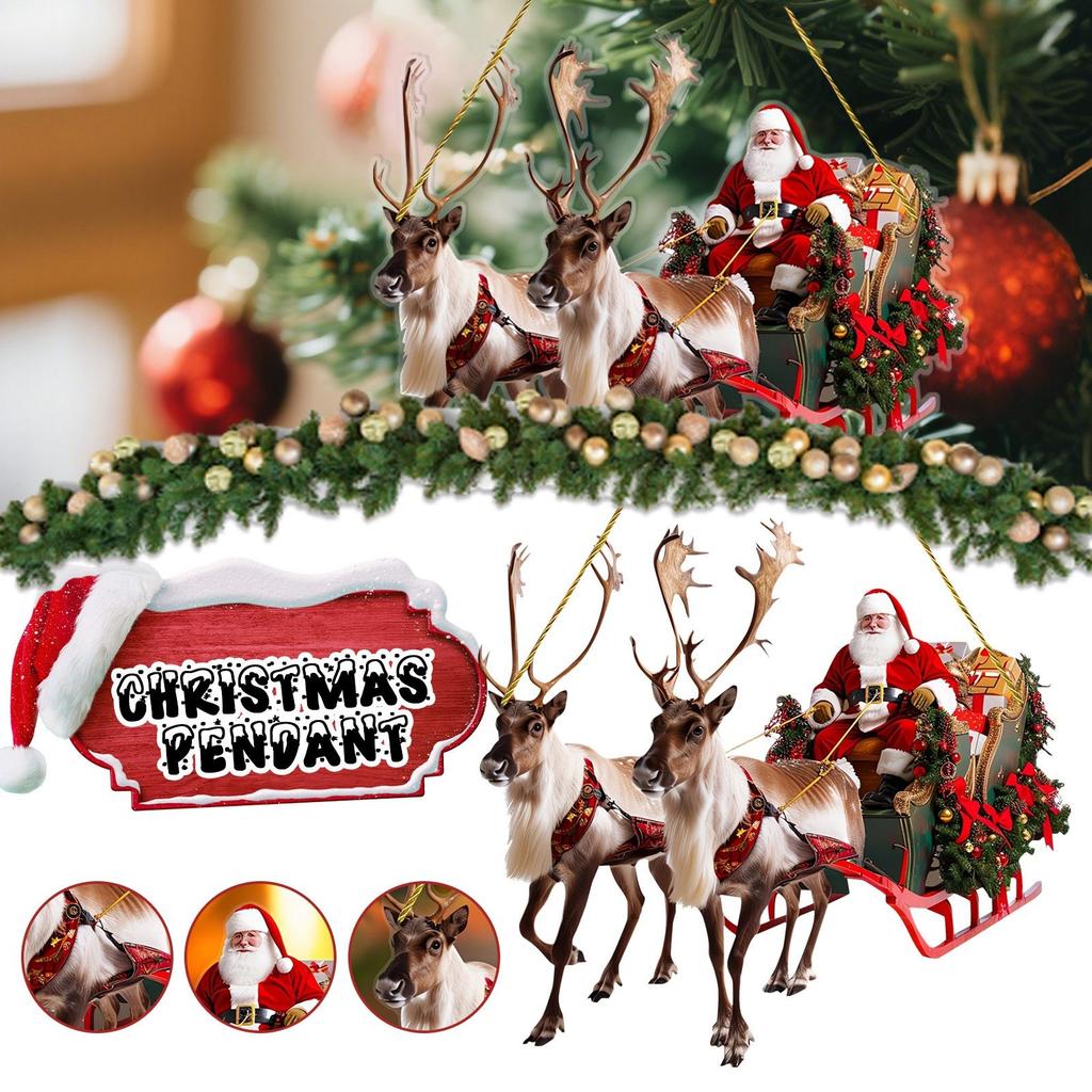 Рождественские декоративные подвески, Клаус и сани, Праздничные подвески, Украшения для рождественской елки
