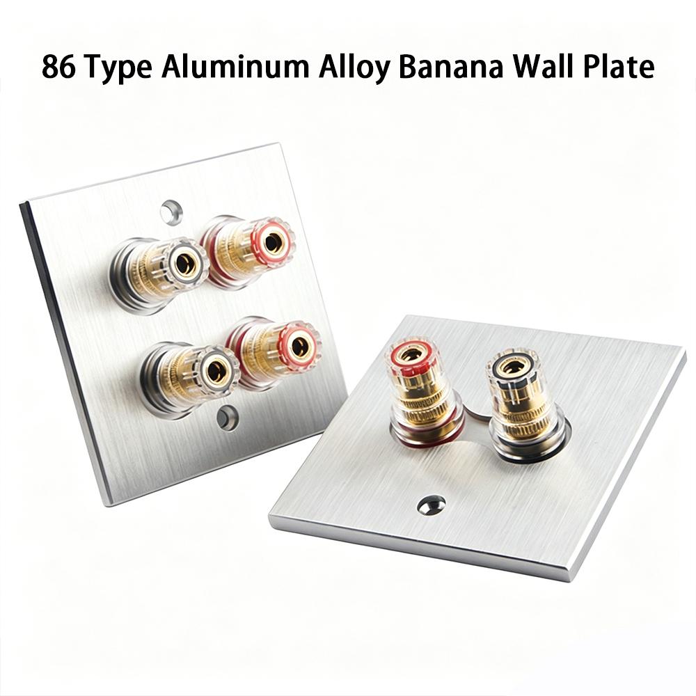 86 Type Aluminum Alloy Banana Wall Plate Gold Plated Speaker Binding Post Connector for HiFi Home Theater Audio System Speaker Wiring Connection