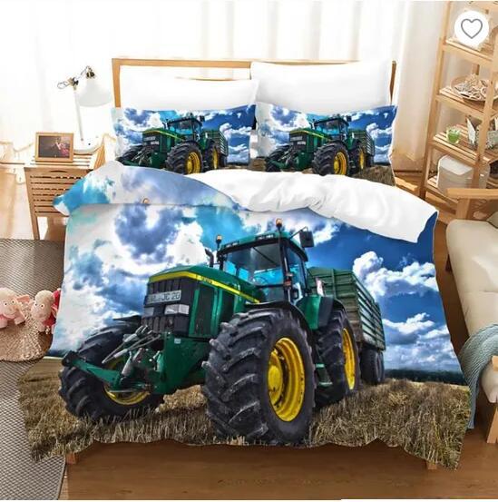 Tractor Duvet Cover Set Bedspread Full Queen King Size,Monster Truck Bedding Set Bed Set Farm Tool Cart Comforter Cover Set