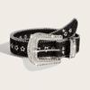 Y2K Women Fashion Solid Print Studded Full Rhinestone Belt Pu Leather Bling Crystal Adjustable Glitter Waistband For Club Party