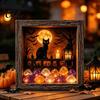 Craft Gifts for Adults DIY Lighted Halloween Ghost Shadow Box Kit, Wooden Frame LED Warm Light, Gothic Bedroom Decor Memory with Crystal Glass Panel,