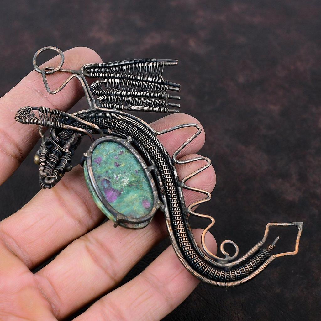 Подвеска из рубина и фуксита, обернутая медной проволокой, драгоценный камень, подвеска ручной работы, антикварные подвески в виде дракона, подвеска в виде медной проволоки, подарок на помолвку