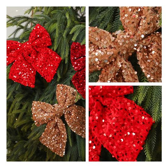 Christmas Bow Red Green Ribbon Bow Xmas Tree Decor Sequined Bow for Windows Doors Gift Wrapping Festive Holiday Decor