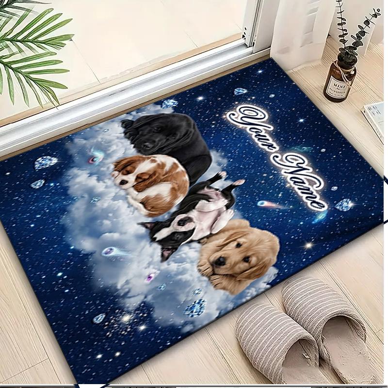 1PC Custom Name Space Puppies Cloud Theme Floor Mat Ideal for Living Room, Game Rooms, Office, Bedroom,Floor Mat Playful Design