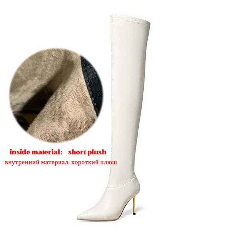 Krazing Pot Microfiber Autumn Winter Shoes stiletto high Heels Brand Shoes Big Size 45 Size 44 Size 46 Women Keep Warm Stretch Over-the-knee Boots