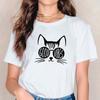 Fashion Women Black Cat Print T Shirt Funny Casual O-neck Short Sleeves T-shirt Summer Female Tee Shirt