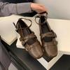 Fashion New Spring and Summer Mary Jane Shoes Women's Square Toe Shallow Mouth Outside Cross Buckle Flat Single Shoes