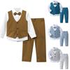 Boys' 4-Piece Formal Suit Set Vest Pants Collared Dress Shirt and Bow Tie Outfits Kids Gentleman Tuxedo Costume