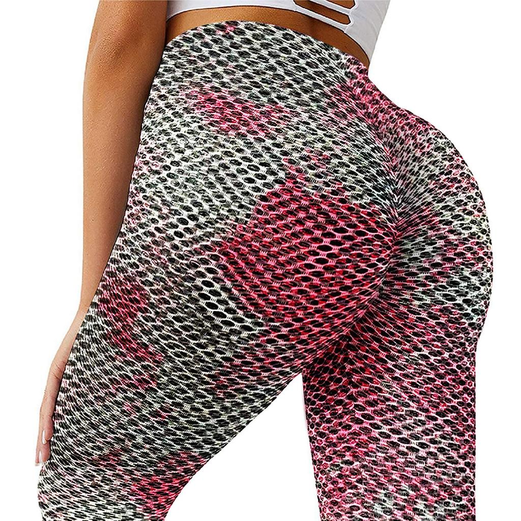 Women Stretch Yoga Leggings Fitness Running Sports Tie-Dye Bubble Hip Lift Pants