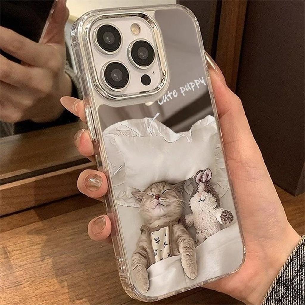 Mirror Phone Case Cute Kitten for Anti-fall Phone Case for Apple Cooling for IPhone Phone Case