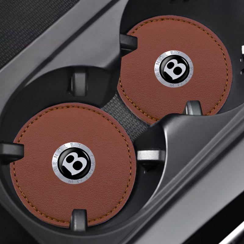 2Pcs Car Coaster Water Cup Pad Anti-Slip Mat For Bentley Flying Hurtling Spur Continental GT Bentayga Mulsanne Styling Accessory MY9