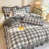 Комплект из четырех предметов постельного белья из сирсакера из выстиранного хлопка в клетку, простыня, подзор, пододеяльник, комплект постельного белья для общежития из трех предметов
