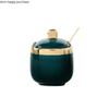 Green Ceramics Sugar Bowl Salted MSG Jar Seasoning Tank Home Storage Three Packs Household with Spoon Lid Spices Storage Box