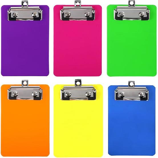 4 Pack Plastic Mini Clipboard 4 X 6 Inch,Small Clipboards with Clip,Small Clipboard Clip Boards,Orange Blue White and Black Clip Board,Plastic