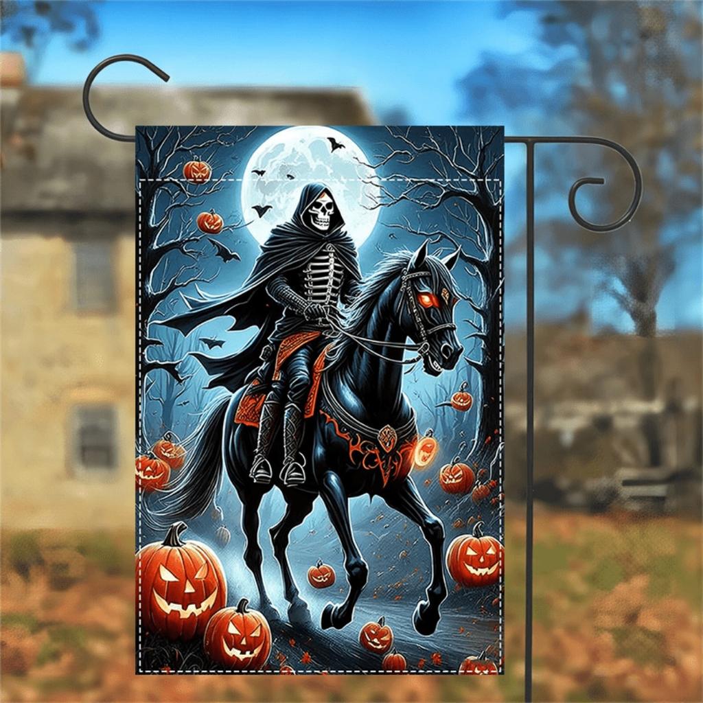 1pc Dark Halloween Garden Flag Horro Sleepy Hollow Print Suitable for Halloween Yard Outside Decoration No Flag Pole 12X18 Inch