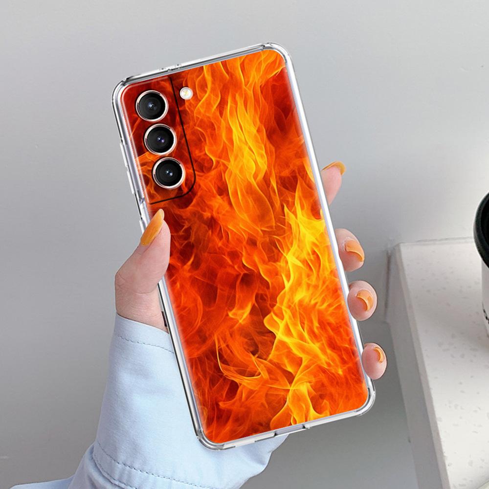 Чехол для телефона Samsung Galaxy S26 S25 S24 S23 S22 Ultra S20 S21 FE 5G Plus Мягкий прозрачный чехол с рисунком пламени