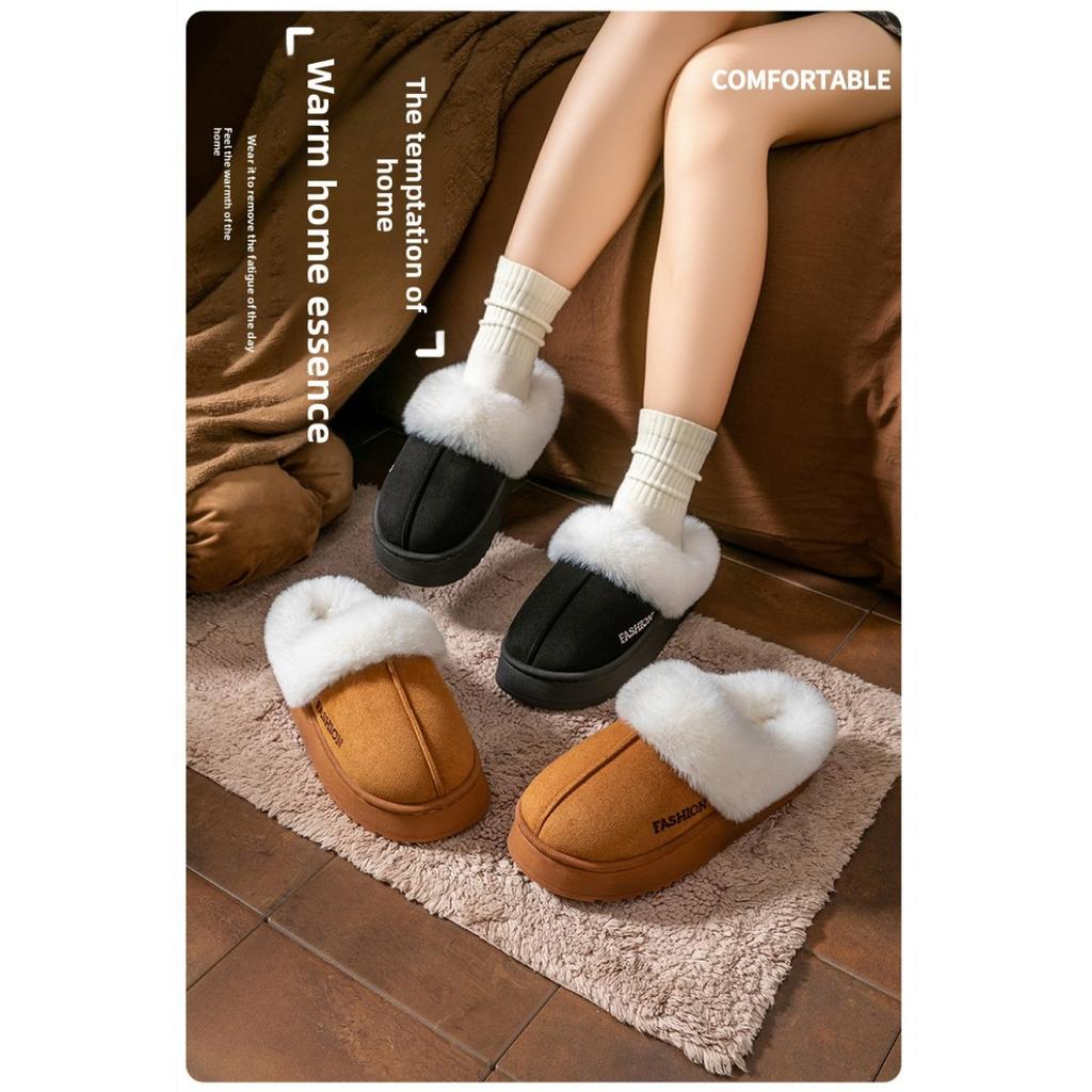 Толстые и теплые хлопковые тапочки с добавленным бархатом, подходящие для женщин для ношения на улице зимой. Плюшевые тапочки на мягкой подошве для дома и использования в помещении