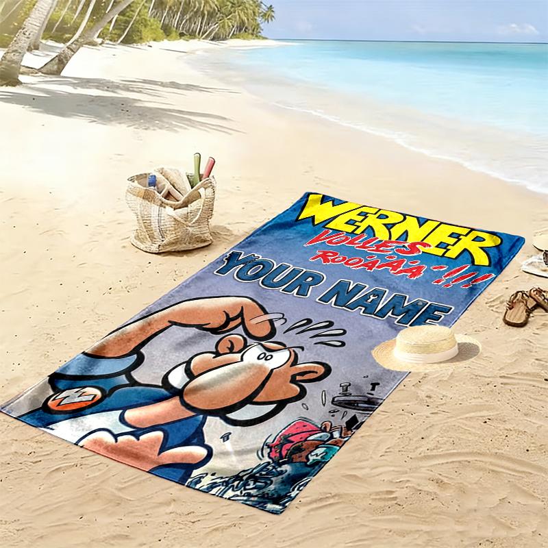 Custom Name Werner Comic Print Beach Towel, Large Soft Quick Dry Towel for Beach Camping Swimming_xia