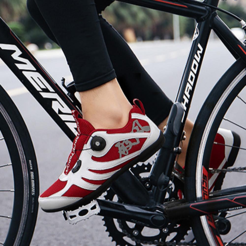 Велосипедные туфли с открытой резиновой подошвой и вращающимися кнопками для мужчин и женщин, низкие сетчатые велосипедные туфли из ткани