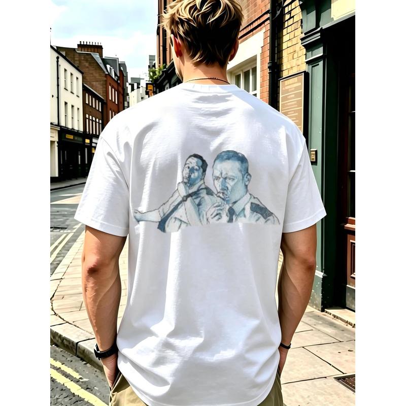 Men'S H-H Ot F-F Uzz H-H Ot F-F Uzz Watercolor T-Shirt British Comedy Graphic Tee White Crewneck