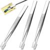 Set of 3 Stainless Steel Flat Tweezers for Stamps, Lightweight and Multi-Purpose, Ideal for DIY Butterfly Specimens, Stamp Albums, Electronics, and Cr