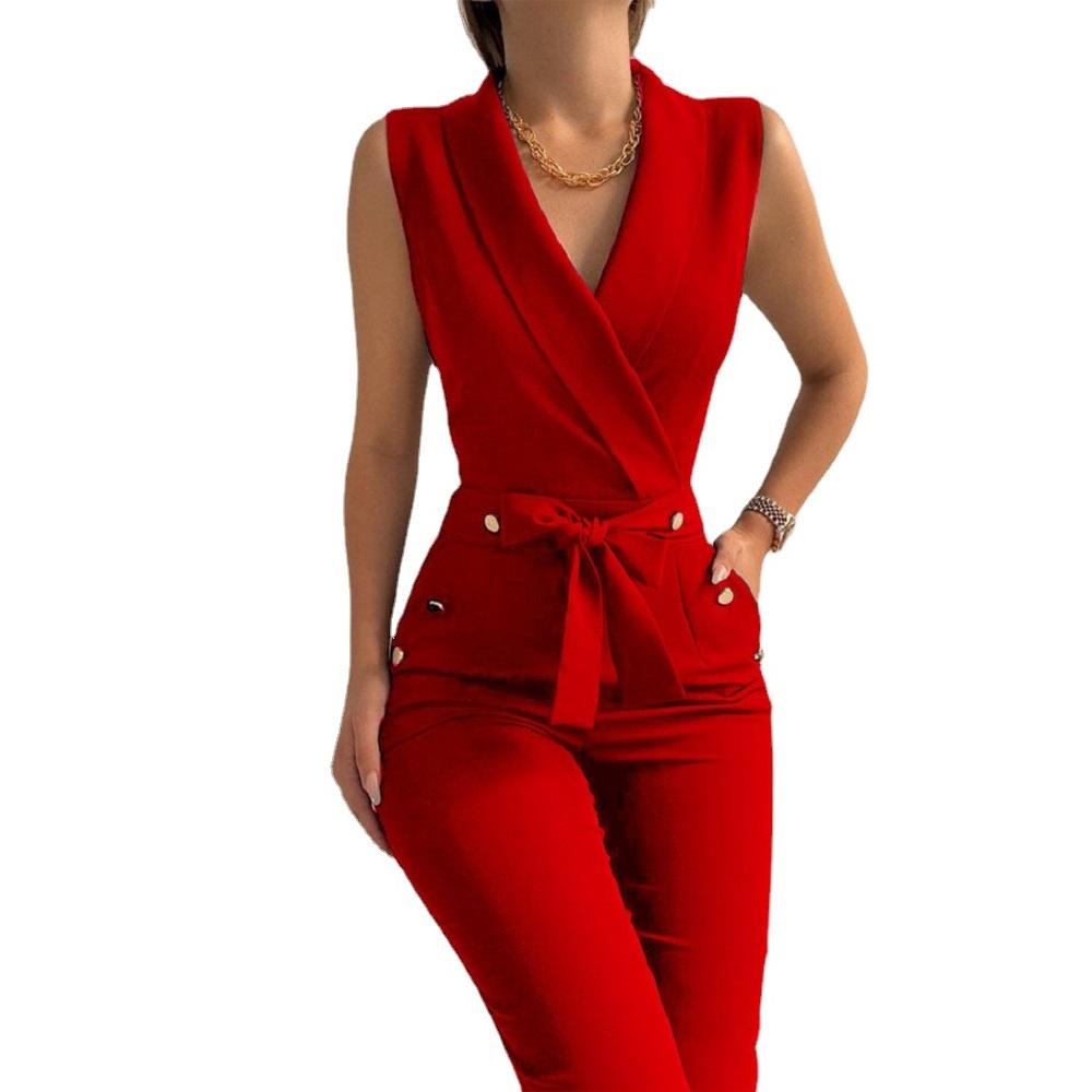 Женские летние комбинезоны и комбинезоны на пуговицах с v-образным вырезом, тонкие длинные комбинезоны, женские деловые рабочие боди