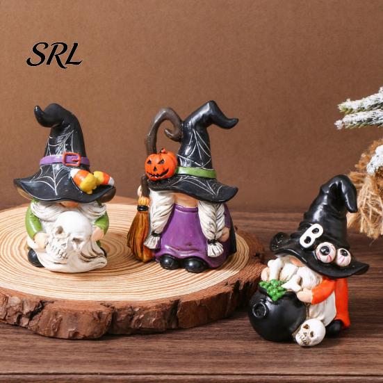 Outdoor Gnome Decoration Halloween Witch Hat Figurine, Mini Wizard Resin Dwarf Sculpture Statue, Ornament for Indoor Holiday Decor Spooky Party