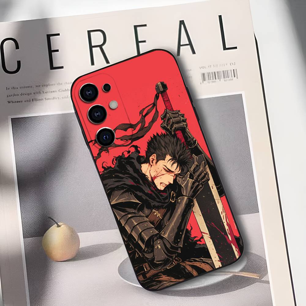 Мягкий черный чехол для телефона B-Berserk Guts для Samsung S25/S24/S21/S22/S23/S30/Ultra/S20/Plus/Fe/Lite - Защитная крышка