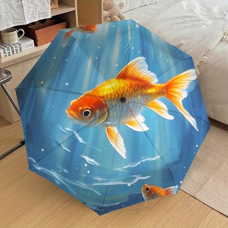 1pc Goldfish Swimming in Water Umbrella with Plastic Handle,Suitable for All Seasons Home Travel Outdoor UmbrellaDD1698
