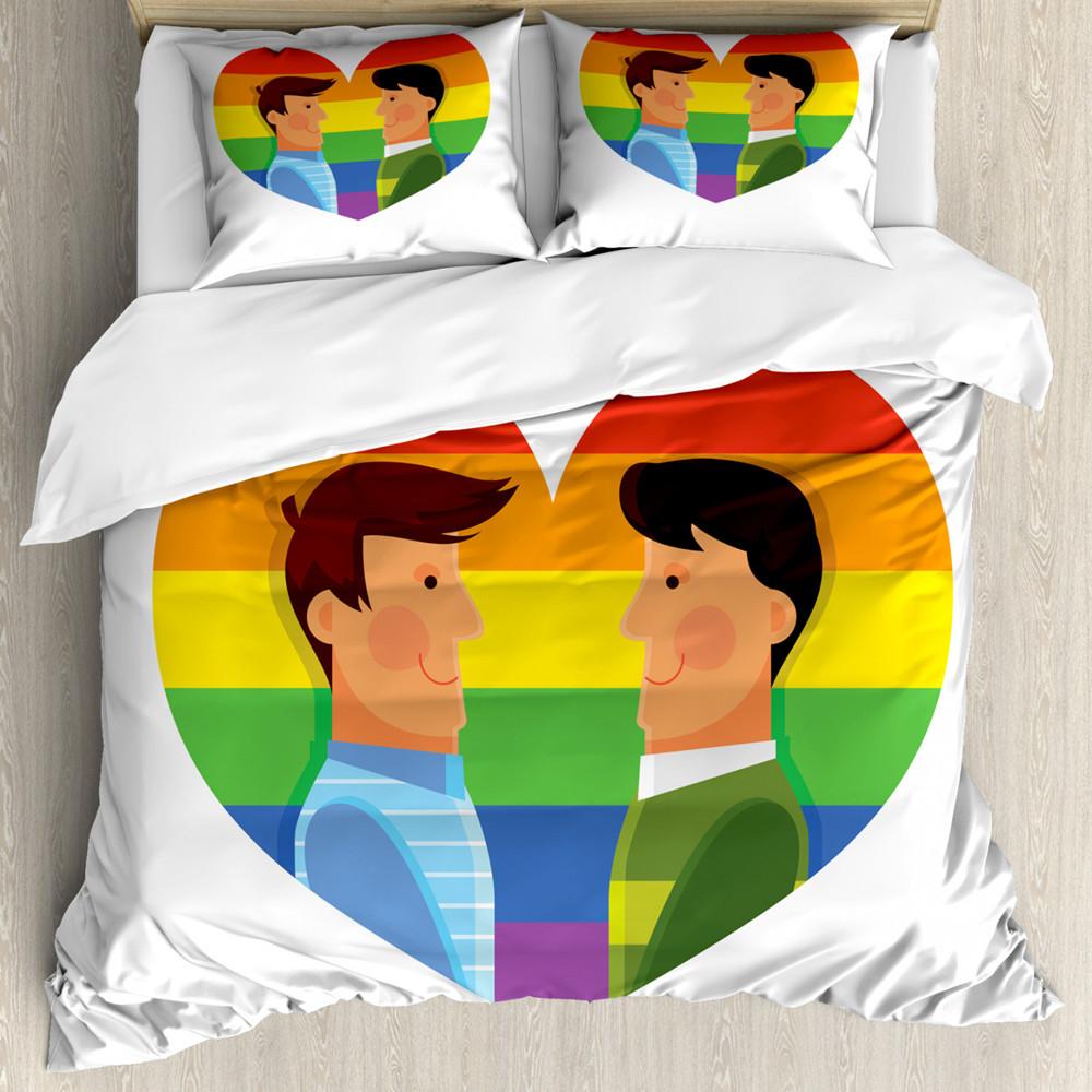 Комплект пододеяльника Pride Полиэстер Люди, празднующие Международный день сообщества ЛГБТ, с разноцветным полосатым дизайном Комплект постельного белья