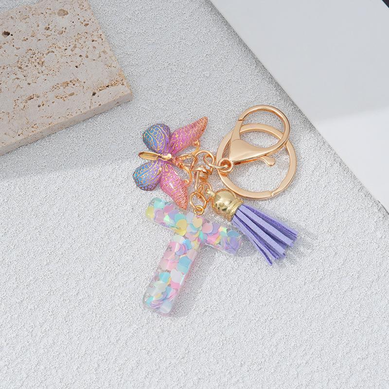 Брелок для ключей в форме сердца и буквы с бабочкой и кисточкой, шарм для сумки