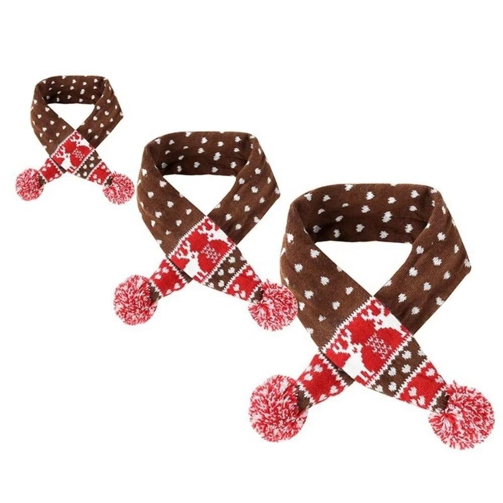 Elk Print Pet Christmas Scarf with Hair Ball Cat Winter Scarf Christmas Pet Scarf Christmas Party