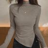 "2024 Women's Gray Irregular Shoulder German Velvet Slim Fit Top"
