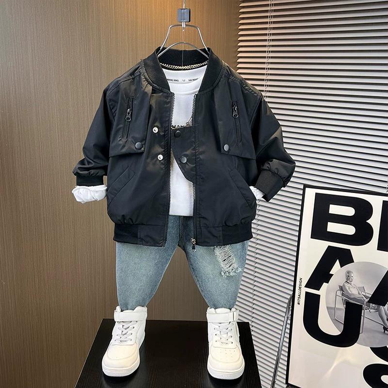 Spring Autumn Boys' Baseball Jackets Children's Clothing Big Kids Zipper Coats Solid Color Windbreaker Outerwear 2-10 Years