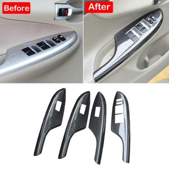 For Toyota Corolla 2007-2013 Carbon Fiber Door Window Switch Panel Cover Trim