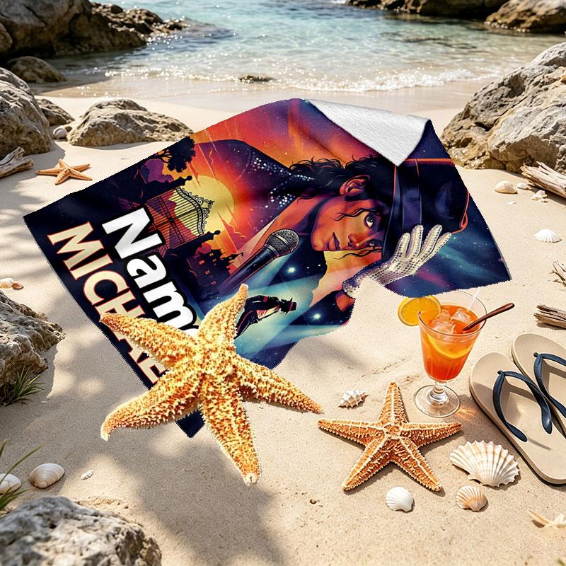Custom Name Personalized Michael Jackson Print Beach Towel, for Trip Camping Beach Party Home Decor, Birthday Gift for Family & Friends