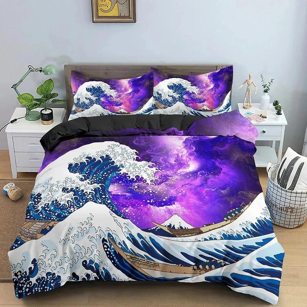 Комплект постельного белья Big Wave с японским рисунком, комплект постельного белья с 3D-абстракцией, односпальный, двуспальный, двуспальный, двуспальный, односпальный, двухспальный ...