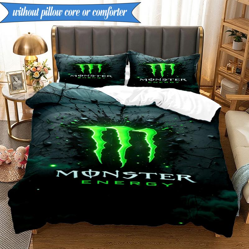 3PCS Monster Drink Bedding Set,Including 1pc Duvet Cover And 2pcs Pillowcases Perfect for Bedroom, Dormitory, Fan Christmas gift