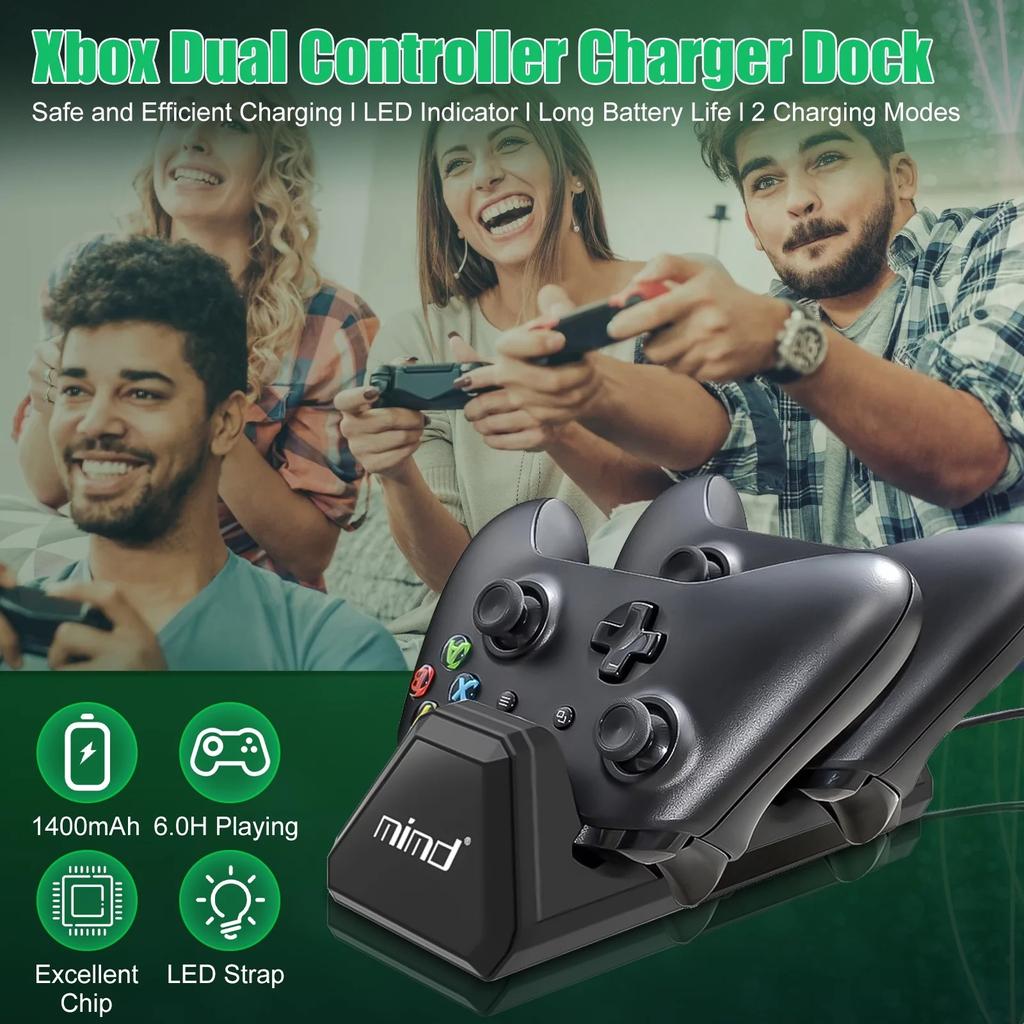 Charging Dock Fit for Xbox One/One S/X/Elite Controllers, Dual Controller Fast Charging Station with 2x1400mAh Rechargeable Battery Pack,Type-C Cable