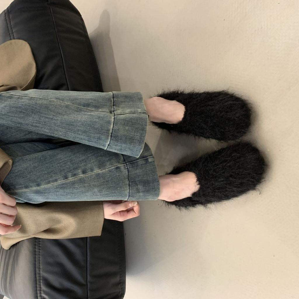 2025 Autumn and Winter New Round-headed Mink Thick-soled Fluffy Warm Doudou Women's Single Shoes