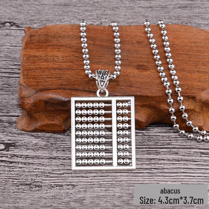 Retro Silver Peace Lock Pendant Necklace - Four-sided Wealth Women's Long Sweater Chain In National Style