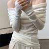 VAYLA Fairycore Off Shoulder Knitted Tops Women Clothes Long Sleeve T Shirt Korean Fashion Tees