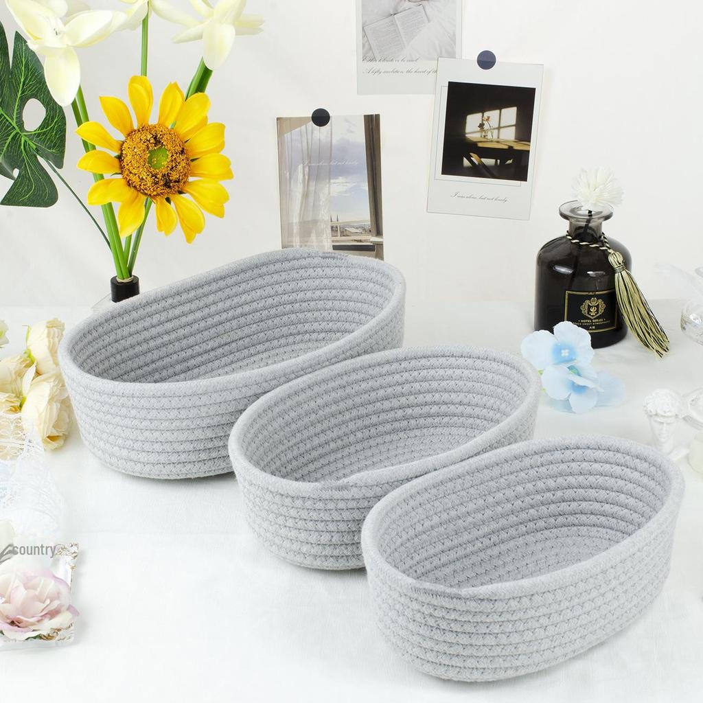 Современная овальная корзина из хлопковой веревки для хранения закусок и косметики