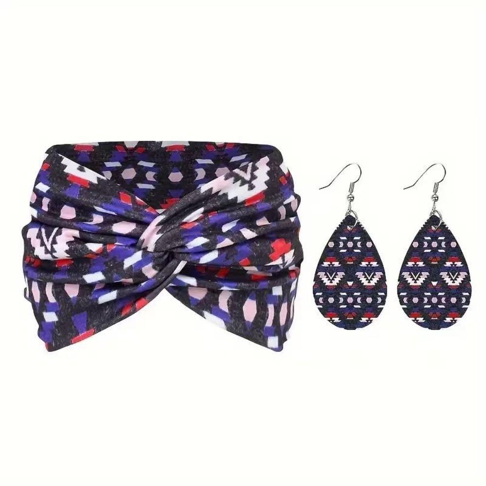 3pcs Ankara Print Women's Hairband Set Boho Women's Earrings Set Sports Wear