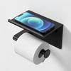 Matte Black Toilet Paper Holder with Shelf, Fits Mega Rolls, Rustproof Stainless Steel, Self Adhesive Wall Mount Toilet Paper Roll Holder, for