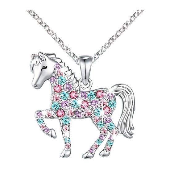 Ожерелье с подвеской в виде лошади со стразами, красочные искусственные драгоценные камни, ожерелье с лошадью, милая сверкающая подвеска в виде лошади, подарок для женщин, девушек, ковбойки
